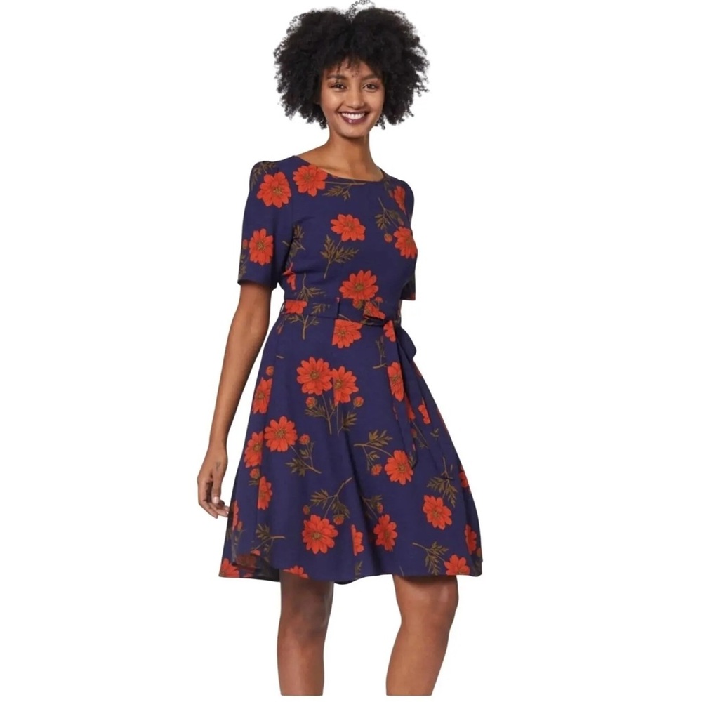 Princess Highway Navy with Orange Poppy Floral Design, Midi Tie-Waist - Picture 3 of 10